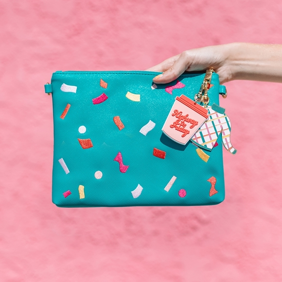 Green Blue Small "Can't Clutch This" Confetti Purse Studio DIY Makeup Travel Bag - Picture 4 of 8